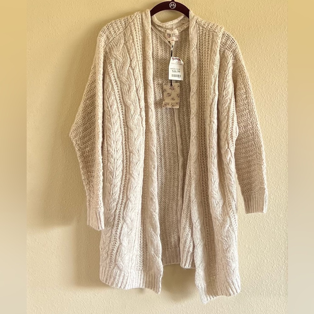 NWT Pink Rose beige long open sweater